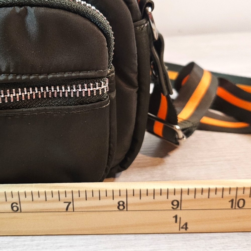 Olive Green Nylon Crossbody Bag Dual Pocket Adjustable Strap Sporty - Picture 11 of 12